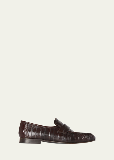 Shop The Row Soft Leather Flat Loafers In Brw Brown