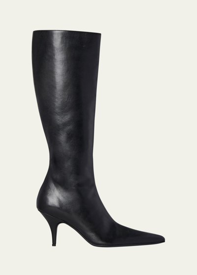 Shop The Row Sling Leather Stiletto Mid Boots In Black