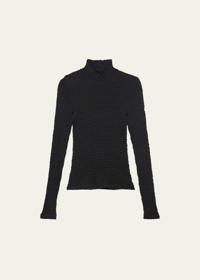 Frame Stretch Mesh Lace Turtleneck In Noir