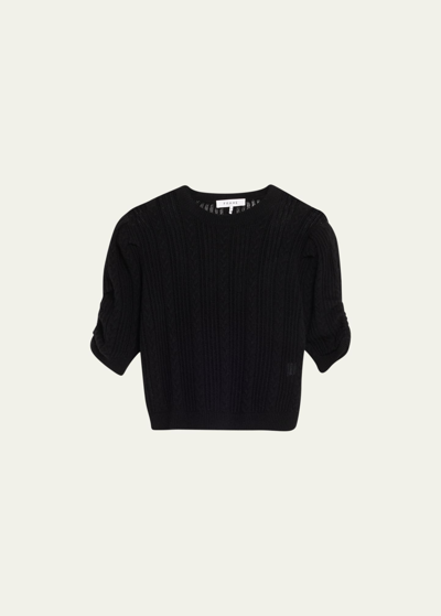 Shop Frame Pointelle Cashmere Ruched-sleeve Sweater In Noir
