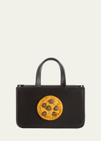 Shop Puppets And Puppets Mini Cookie Leather Top-handle Bag In 001 Black