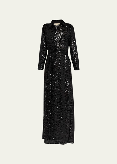 Shop L Agence Cameron Sequined Maxi Shirtdress In Black