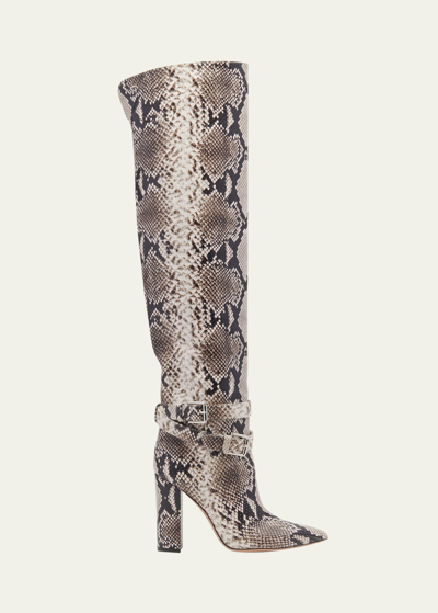 Shop Gianvito Rossi Snake-embossed Over-the-knee Boots In Rock