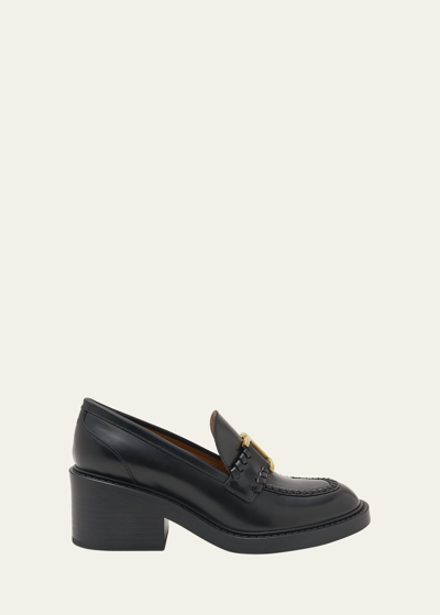 Shop Chloé Marcie Leather Loafers In 001 Black