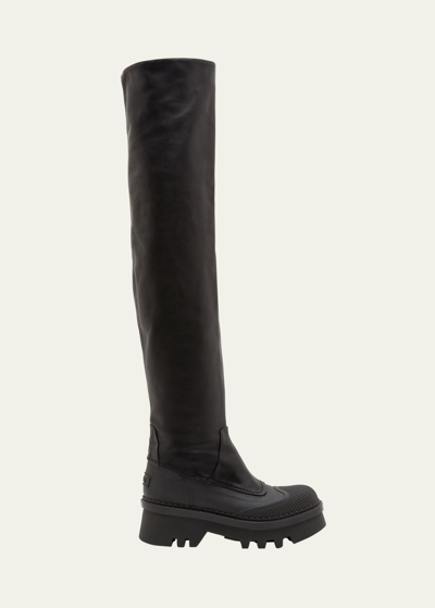 Shop Chloé Raina Over-the-knee Leather Boots In Black