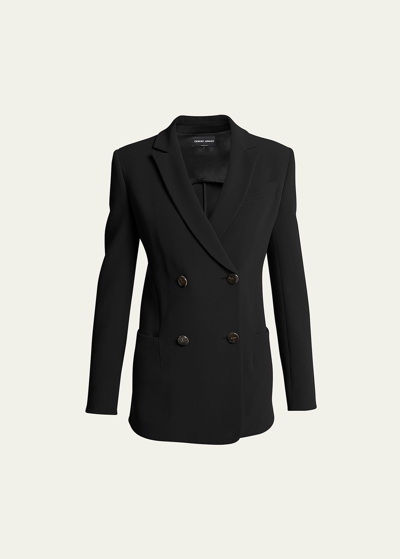 Shop Giorgio Armani Double-breasted Cady Blazer Jacket In Solid Black