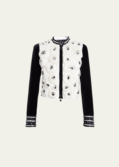 Shop Giorgio Armani Silk Rose-embroidered Velvet Jacket In Multi