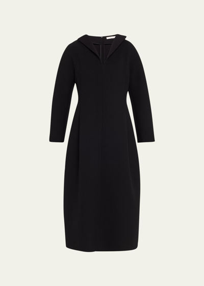 Shop The Row Cindy Split-v Neck Long-sleeve Midi Shirtdress In Black