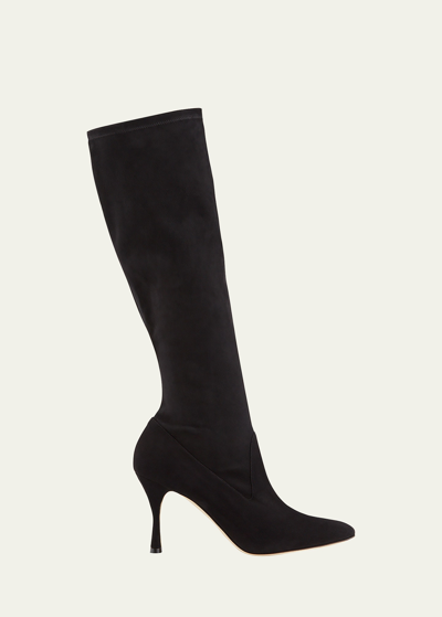 Shop Manolo Blahnik Pamfilo 90mm Suede Knee Boots In Black
