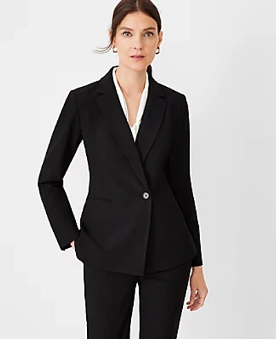 Ann Taylor The Petite Fitted Double Breasted Blazer In Bi-stretch In Black