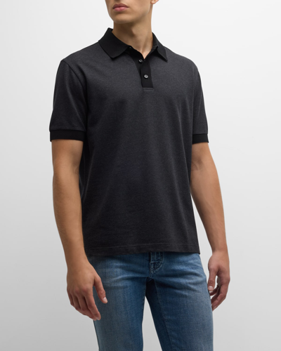Shop Brioni Men's Two-tone Polo Shirt In Bl Ack