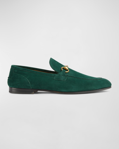 Shop Gucci Men's Jordaan Suede Bit Loafers In Green