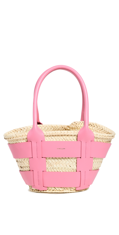 Demellier Mini Santorini Raffia Tote Bag In Natural /pink