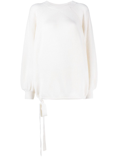 Shop Msgm Puffball Ribbed-knit Jumper In Neutrals