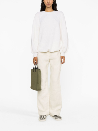 Msgm Puffball Tied Waist Crewneck Jumper In Neutrals