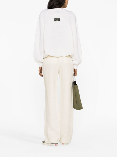 Msgm Puffball Tied Waist Crewneck Jumper In Neutrals