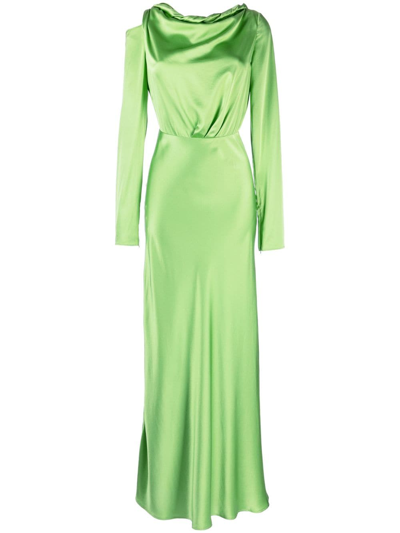 Shop Rachel Gilbert Skye Satin-finish Silk Dress In Green