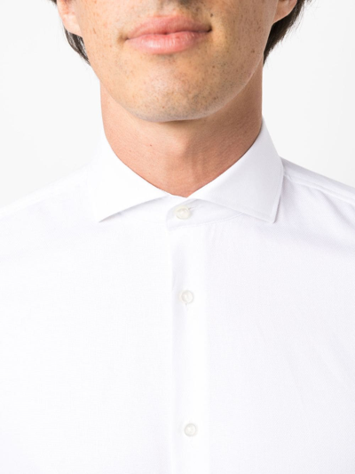 Shop Hugo Boss Hank Spread Long-sleeve Shirt In White