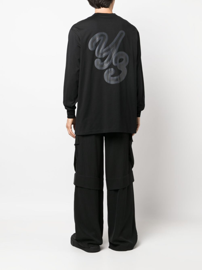 Shop Y-3 Gfx L/s Logo-embossed T-shirt In Black