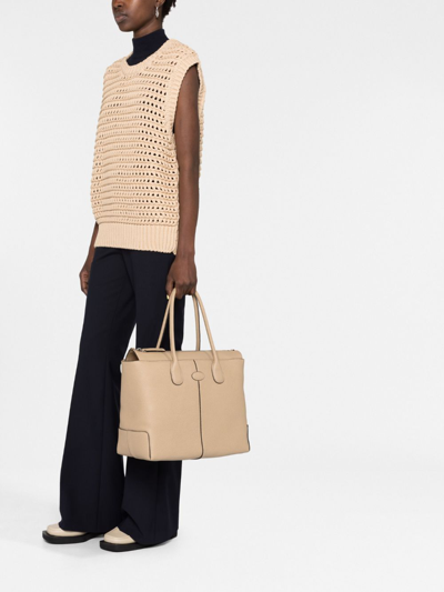 Shop Tod's Logo-patch Leather Tote Bag In Neutrals