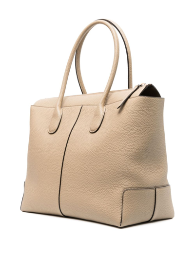 Shop Tod's Logo-patch Leather Tote Bag In Neutrals