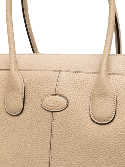 Shop Tod's Logo-patch Leather Tote Bag In Neutrals