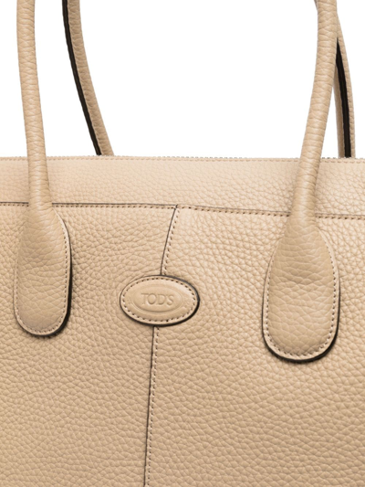 Tod's Logo-patch Leather Tote Bag In Neutrals