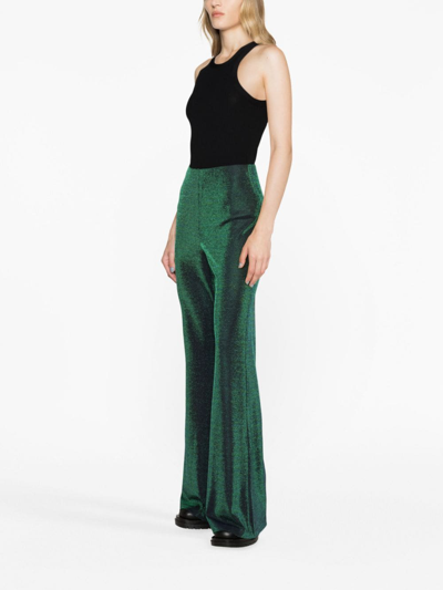 Shop Margherita Maccapani Lurex Flared Trousers In Green