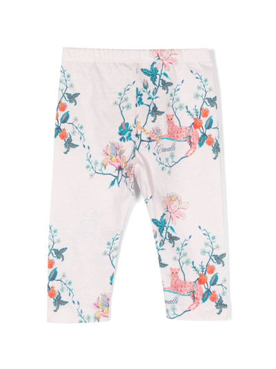 Shop Roberto Cavalli Junior Graphic-print Cotton Leggings In White