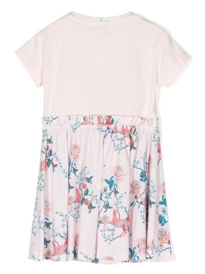 Shop Roberto Cavalli Junior Tiered Floral-print Cotton Dress In Pink