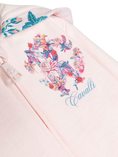 Shop Roberto Cavalli Junior Floral Monogram-print Hoodie In Pink