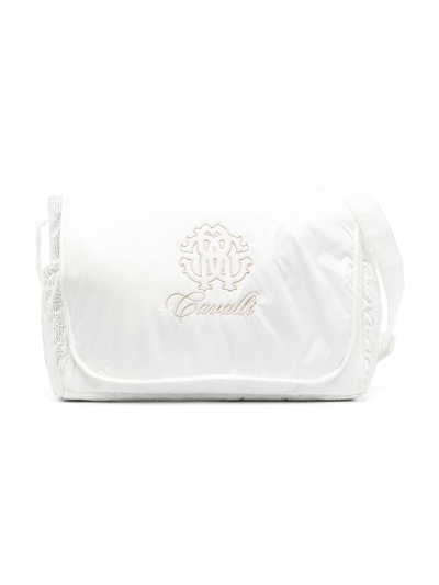 Shop Roberto Cavalli Junior Embroidered Logo Changing Bag In White