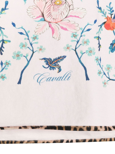 Shop Roberto Cavalli Junior Floral-print Contrast-trim Hoodie In Pink