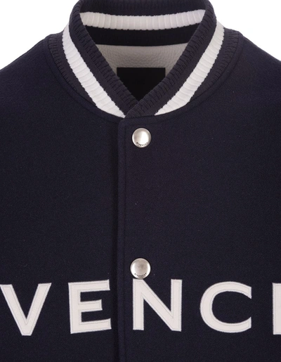 Shop Givenchy Navy And White  Bomber Jacket In Wool And Leather In Blue