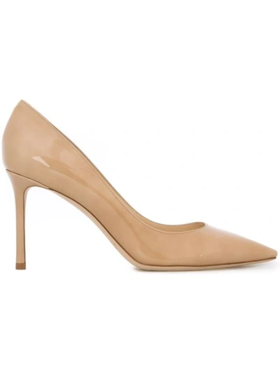 Jimmy Choo Nude Romy 85 Patent Leather Pumps In Neutrals
