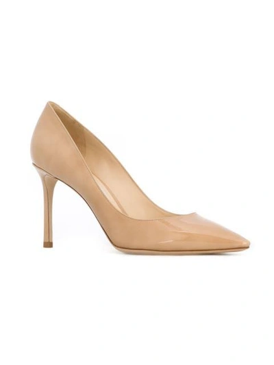 Shop Jimmy Choo Nude Romy 85 Patent Leather Pumps In Neutrals
