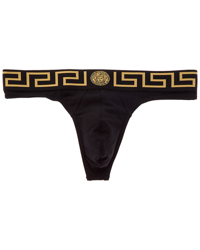 Shop Versace Greca Border Thong In Black