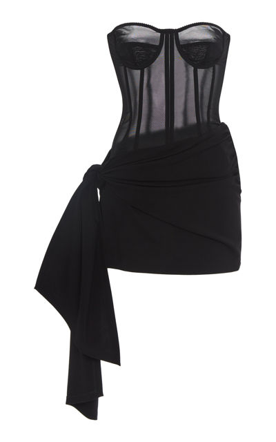 Shop Dolce & Gabbana Draped Strapless Corset Mini Dress In Black