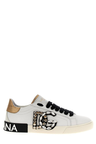 Shop Dolce & Gabbana Portofino Dg Logo Patch Sneakers In White