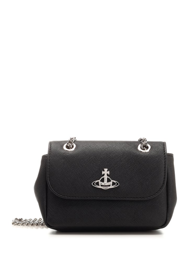 Shop Vivienne Westwood Logo Plaque Small Saffiano Chain Purse In Black