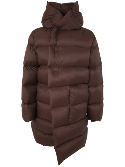 Shop Rick Owens Oversized Hooded Padded Quilted Coat In Brown
