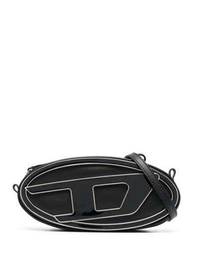 Shop Diesel Black Logo Plaque Crossbody Bag