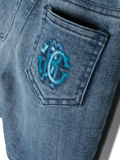 Shop Roberto Cavalli Junior Embroidered-logo Stretch Shorts In Blue