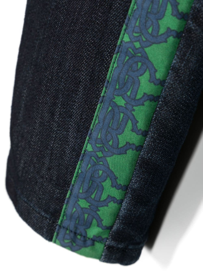 Shop Roberto Cavalli Junior Embroidered-logo Panelled Denim Trousers In Blue