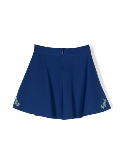 Shop Roberto Cavalli Junior Flower-embroidered Short Skirt In Blue
