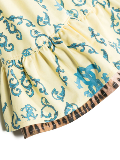 Shop Roberto Cavalli Junior Baroque-print Layered Cotton Dress In Yellow