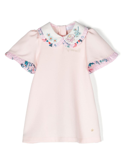 Shop Roberto Cavalli Junior Embroidered-collar Short-sleeve Dress In Pink