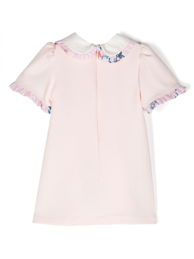 Shop Roberto Cavalli Junior Embroidered-collar Short-sleeve Dress In Pink