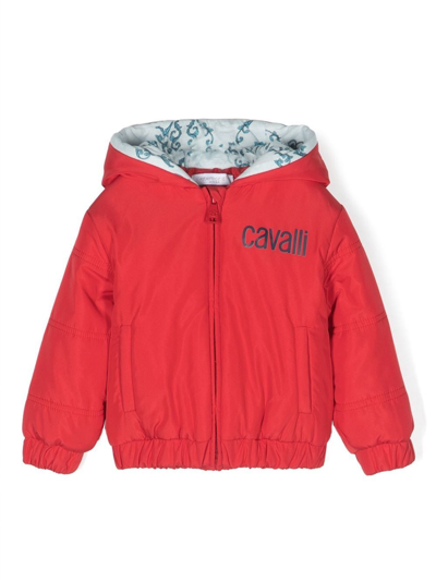 Roberto Cavalli Junior Logo-print Padded Jacket In Red