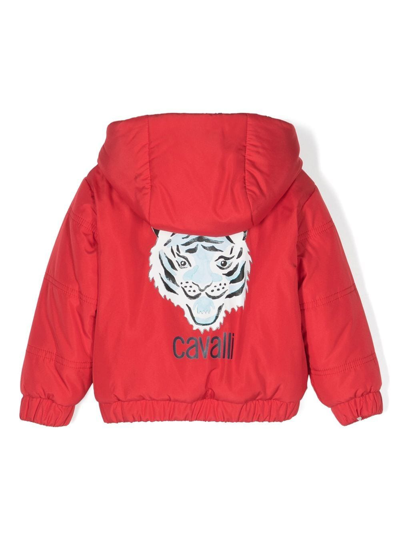 Shop Roberto Cavalli Junior Logo-print Padded Jacket In Red